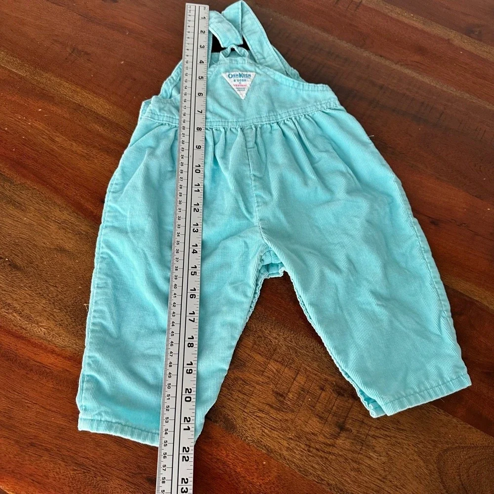 VTG OshKosh‎ B'gosh Corduroy Overalls Pants Baby 6-9M Teal Blue Ruffle USA Made